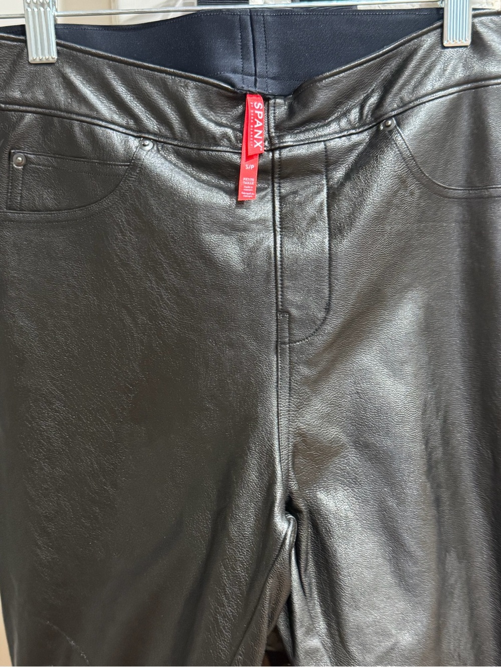 SPANX Leather Like Ankle Skinny Pants Black Size Small S High Rise Faux